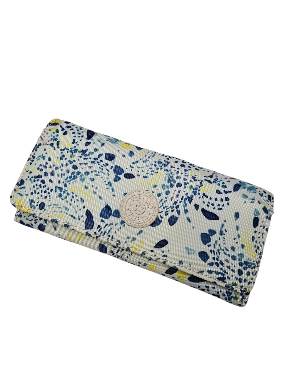 Kipling Blue, Yellow and White Floral Fold-Over Wallet with Zip pocket